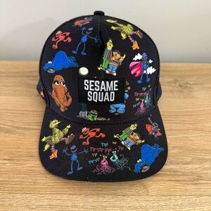 Sesame Street Sesame Squad Youth Snapback Hat Black All Over Print SeaWorld